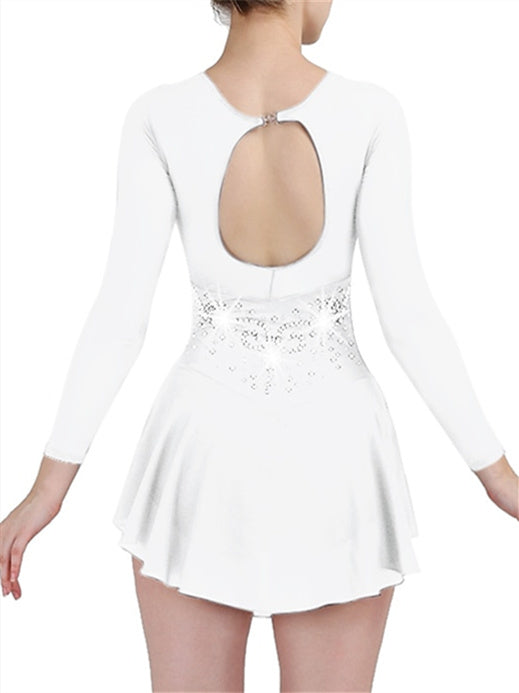 Robe de Patinage Artistique pour Femmes et Filles, Vêtements de Danse, Robe de Patinage Classique en Maille Chinlon et Élasthanne avec Cristaux