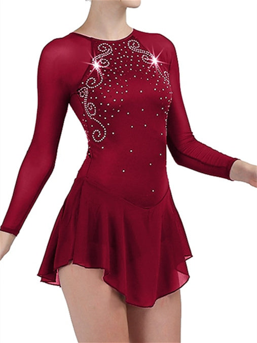 Robe de Patinage Artistique pour Femmes et Filles, Vêtements de Danse, Robe de Patinage Classique en Maille Chinlon et Élasthanne avec Cristaux