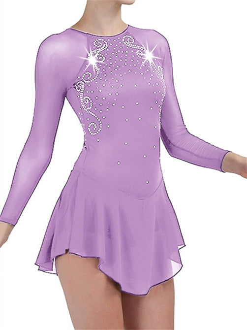 Robe de Patinage Artistique pour Femmes et Filles, Vêtements de Danse, Robe de Patinage Classique en Maille Chinlon et Élasthanne avec Cristaux
