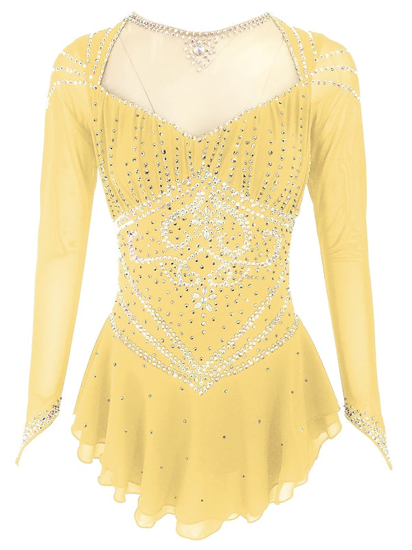 Robe de Patinage Artistique pour Femmes et Filles, Vêtements de Danse, Spandex, Fil Extensible, Couleur Unie, Classique, Cristal/Strass