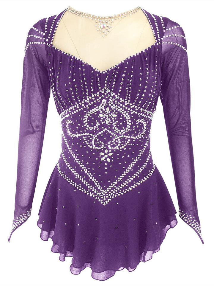 Robe de Patinage Artistique pour Femmes et Filles, Vêtements de Danse, Spandex, Fil Extensible, Couleur Unie, Classique, Cristal/Strass