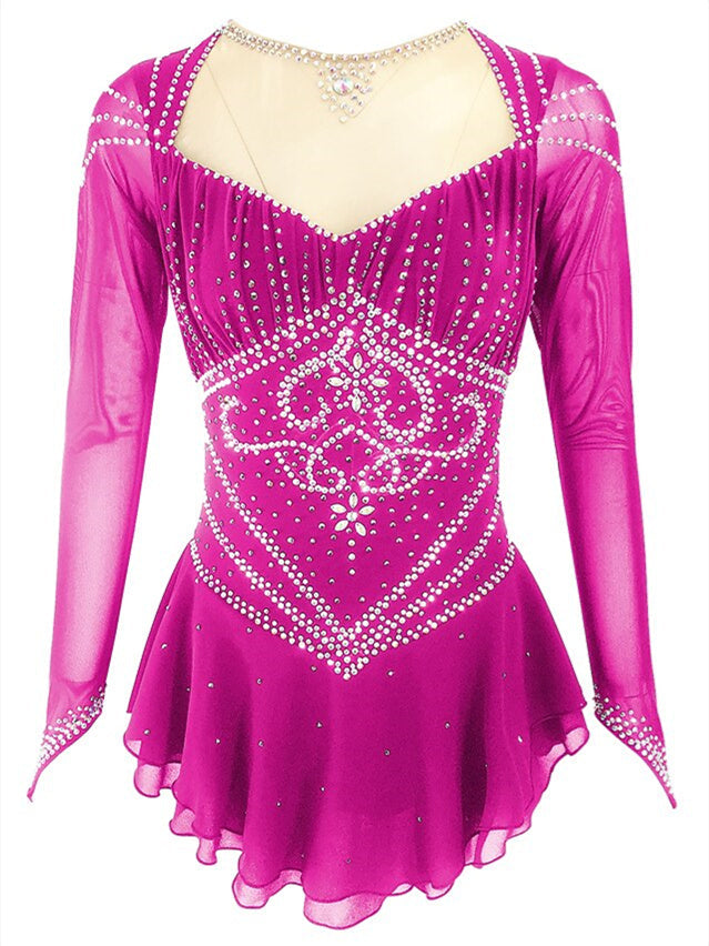 Robe de Patinage Artistique pour Femmes et Filles, Vêtements de Danse, Spandex, Fil Extensible, Couleur Unie, Classique, Cristal/Strass