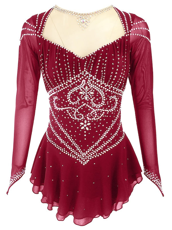 Robe de Patinage Artistique pour Femmes et Filles, Vêtements de Danse, Spandex, Fil Extensible, Couleur Unie, Classique, Cristal/Strass