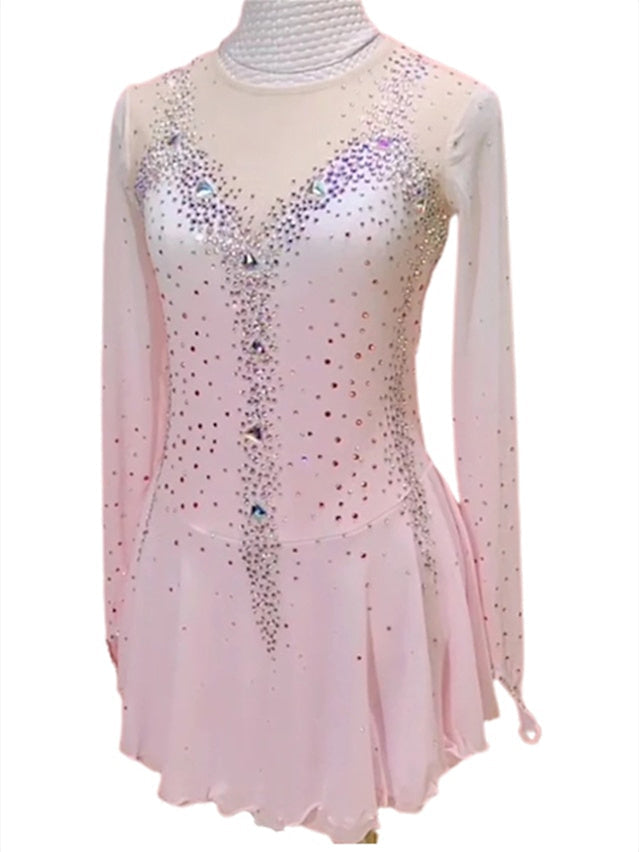 Robe de Patinage Artistique pour Femmes et Filles, Vêtements de Danse Sur Glace, Maille Élasthanne, Haute Élasticité, Manches Longues, Robe de Patinage Sur Glace