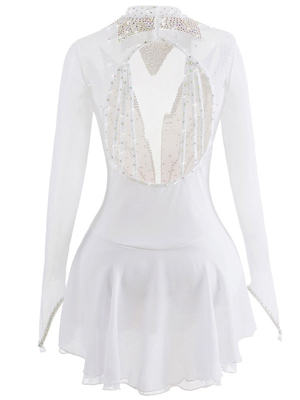Robe de Patinage Artistique pour Femmes et Filles, Vêtements de Danse Sur Glace, Maille, Élasthanne, Strass, Haute Élasticité, Robe de Patinage Sur Glace