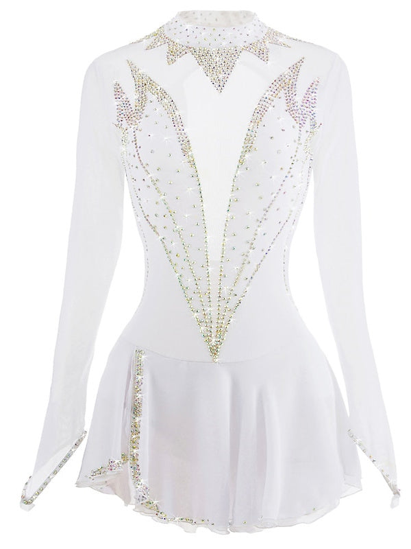 Robe de Patinage Artistique pour Femmes et Filles, Vêtements de Danse Sur Glace, Maille, Élasthanne, Strass, Haute Élasticité, Robe de Patinage Sur Glace