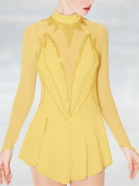 Robe de Patinage Artistique pour Femmes et Filles, Vêtements de Danse Sur Glace, Maille, Élasthanne, Strass, Haute Élasticité, Robe de Patinage Sur Glace