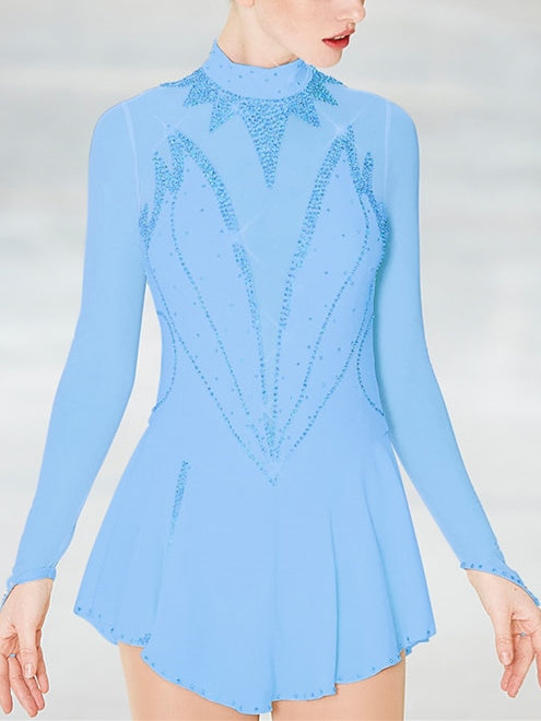 Robe de Patinage Artistique pour Femmes et Filles, Vêtements de Danse Sur Glace, Maille, Élasthanne, Strass, Haute Élasticité, Robe de Patinage Sur Glace