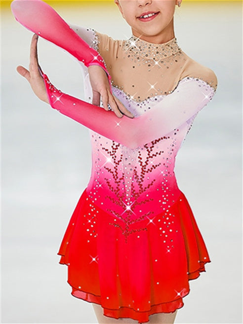 Robe de Patinage Artistique pour Femmes, Vêtements de Danse pour Filles, Dos Ouvert, Teinture Halo, Maille Élasthanne, Haute Élasticité, Strass, Robe de Patinage Sur Glace
