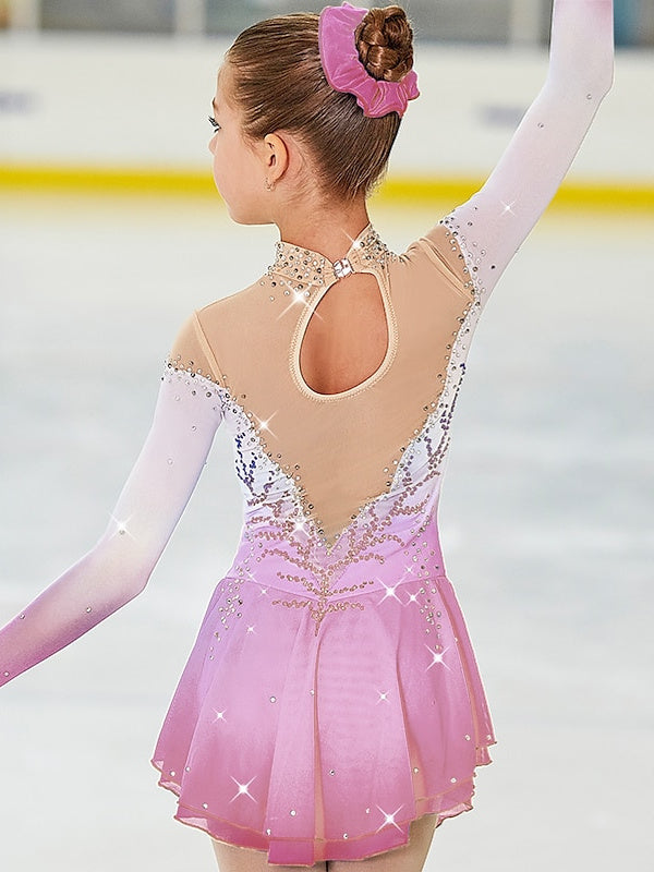 Robe de Patinage Artistique pour Femmes, Vêtements de Danse pour Filles, Dos Ouvert, Teinture Halo, Maille Élasthanne, Haute Élasticité, Strass, Robe de Patinage Sur Glace