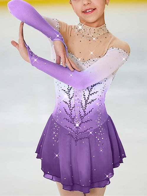 Robe de Patinage Artistique pour Femmes, Vêtements de Danse pour Filles, Dos Ouvert, Teinture Halo, Maille Élasthanne, Haute Élasticité, Strass, Robe de Patinage Sur Glace