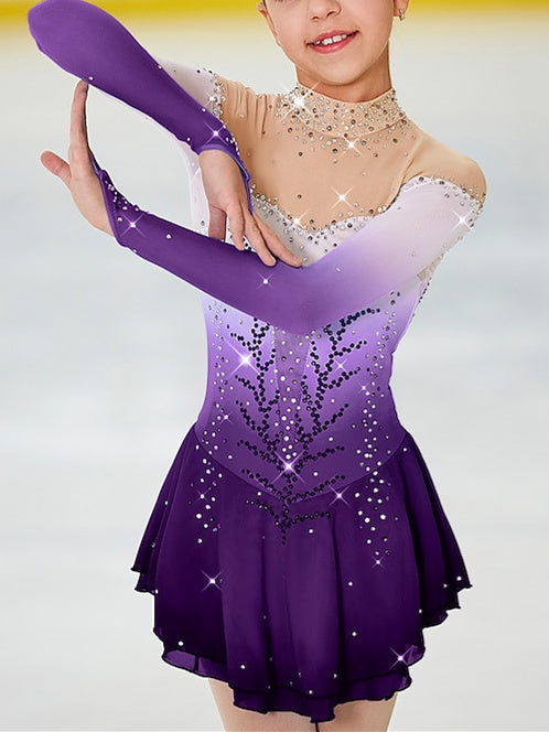Robe de Patinage Artistique pour Femmes, Vêtements de Danse pour Filles, Dos Ouvert, Teinture Halo, Maille Élasthanne, Haute Élasticité, Strass, Robe de Patinage Sur Glace