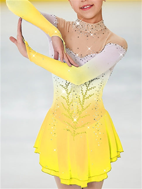 Robe de Patinage Artistique pour Femmes, Vêtements de Danse pour Filles, Dos Ouvert, Teinture Halo, Maille Élasthanne, Haute Élasticité, Strass, Robe de Patinage Sur Glace