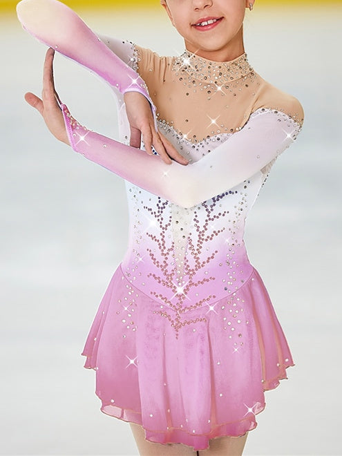 Robe de Patinage Artistique pour Femmes, Vêtements de Danse pour Filles, Dos Ouvert, Teinture Halo, Maille Élasthanne, Haute Élasticité, Strass, Robe de Patinage Sur Glace