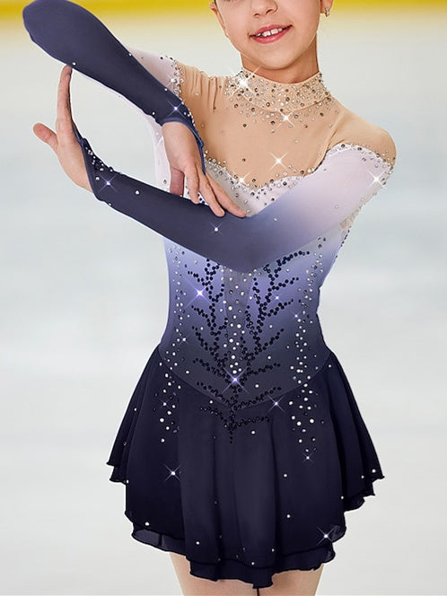 Robe de Patinage Artistique pour Femmes, Vêtements de Danse pour Filles, Dos Ouvert, Teinture Halo, Maille Élasthanne, Haute Élasticité, Strass, Robe de Patinage Sur Glace