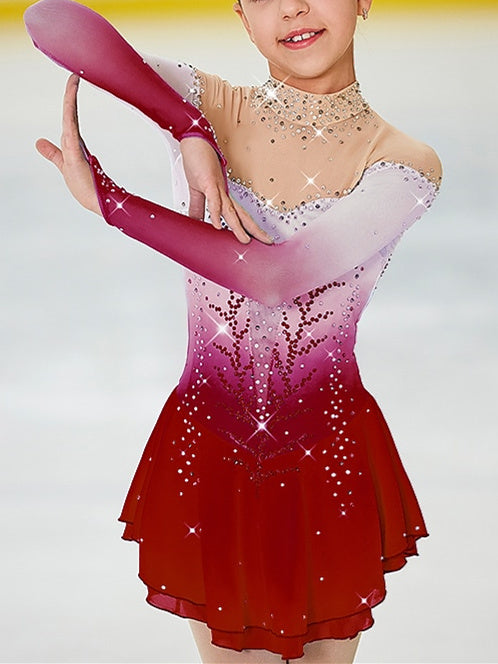 Robe de Patinage Artistique pour Femmes, Vêtements de Danse pour Filles, Dos Ouvert, Teinture Halo, Maille Élasthanne, Haute Élasticité, Strass, Robe de Patinage Sur Glace