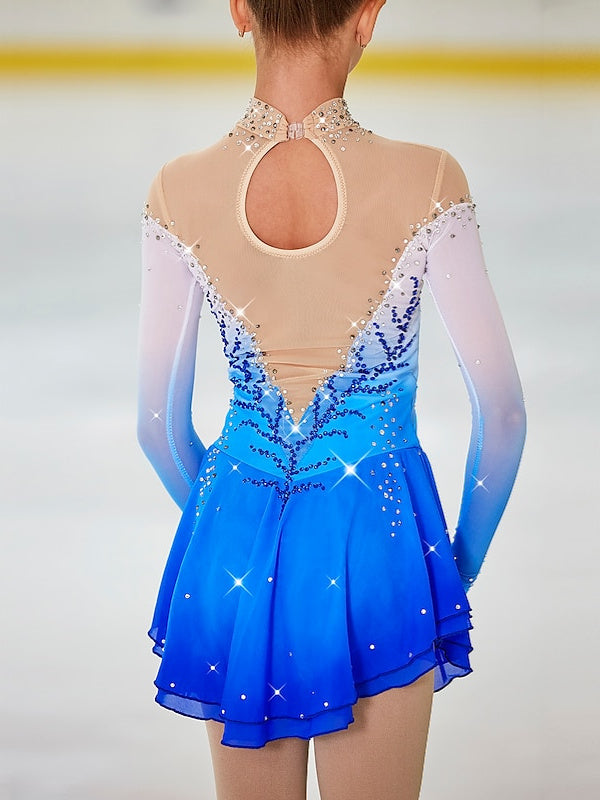 Robe de Patinage Artistique pour Femmes, Vêtements de Danse pour Filles, Dos Ouvert, Teinture Halo, Maille Élasthanne, Haute Élasticité, Strass, Robe de Patinage Sur Glace