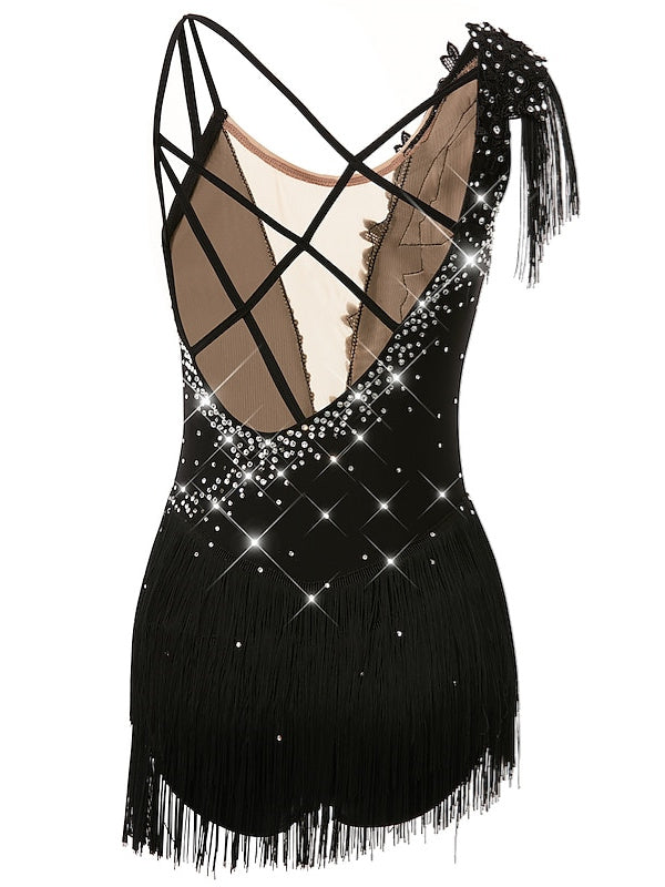Robe de Patinage Artistique pour Femmes et Filles, Vêtements de Danse, Ourlet Asymétrique, Pompon, Maille, Élasthanne, Strass, Robe de Patinage Sur Glace