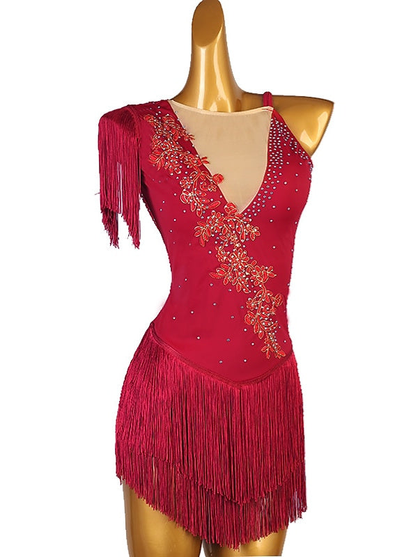 Robe de Patinage Artistique pour Femmes et Filles, Vêtements de Danse, Ourlet Asymétrique, Pompon, Maille, Élasthanne, Strass, Robe de Patinage Sur Glace