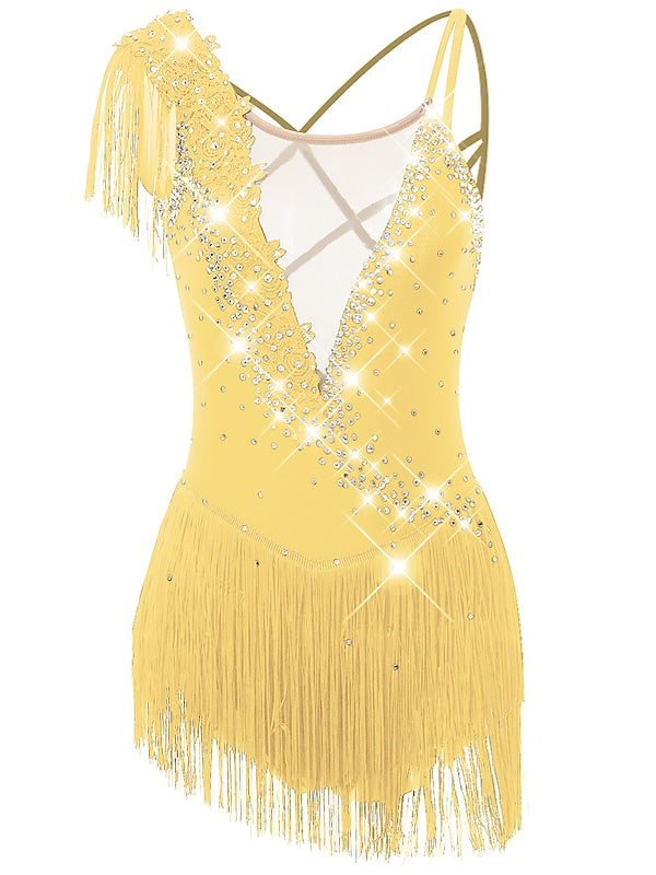 Robe de Patinage Artistique pour Femmes et Filles, Vêtements de Danse, Ourlet Asymétrique, Pompon, Maille, Élasthanne, Strass, Robe de Patinage Sur Glace