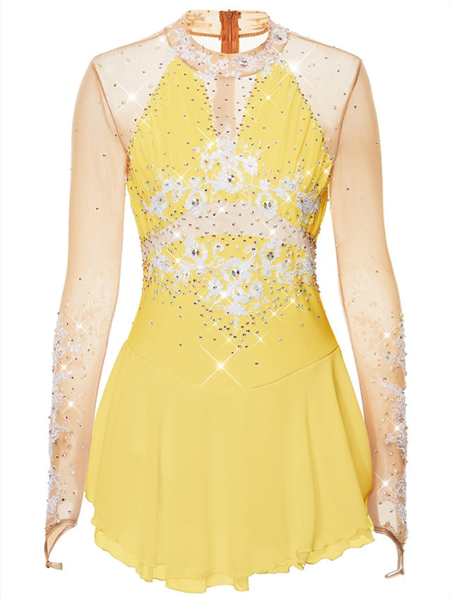 Robe de Patinage Artistique pour Femmes et Filles, Vêtements de Danse, en Élasthanne, Haute Élasticité, en Relief, à la Mode, Robe de Patinage Sur Glace