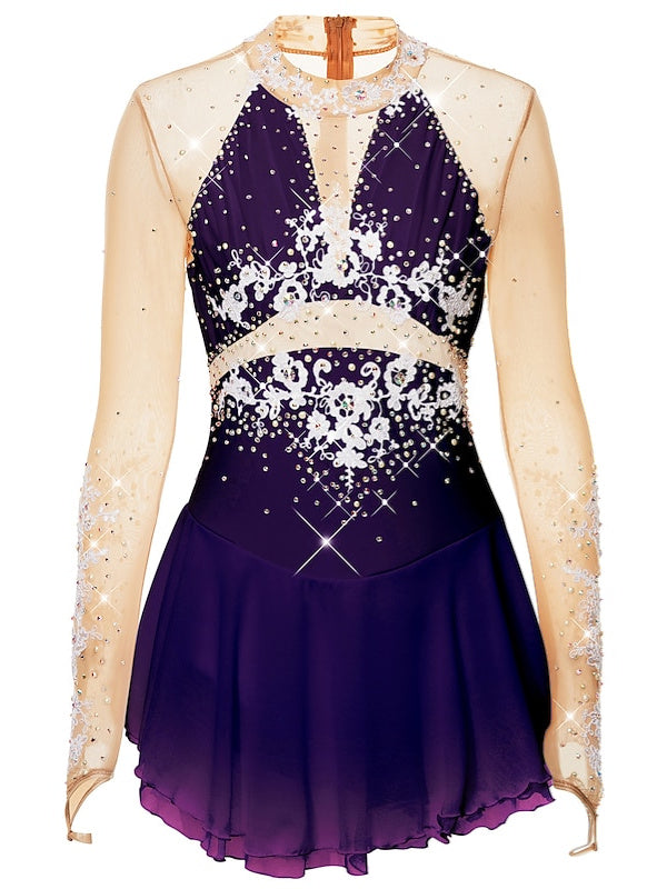 Robe de Patinage Artistique pour Femmes et Filles, Vêtements de Danse, en Élasthanne, Haute Élasticité, en Relief, à la Mode, Robe de Patinage Sur Glace