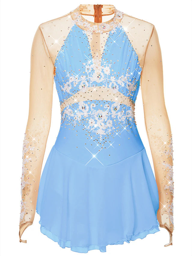 Robe de Patinage Artistique pour Femmes et Filles, Vêtements de Danse, en Élasthanne, Haute Élasticité, en Relief, à la Mode, Robe de Patinage Sur Glace