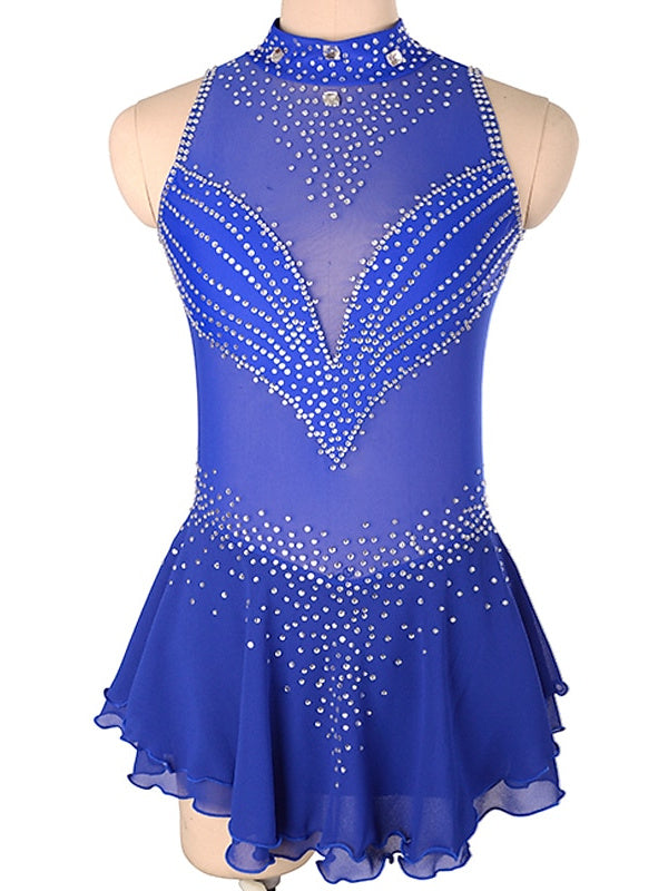 Robe de Patinage Artistique pour Femmes et Filles, Robe de Patinage Sur Glace Sans Manches en Élasthanne à Haute Élasticité avec Cristaux/Strass