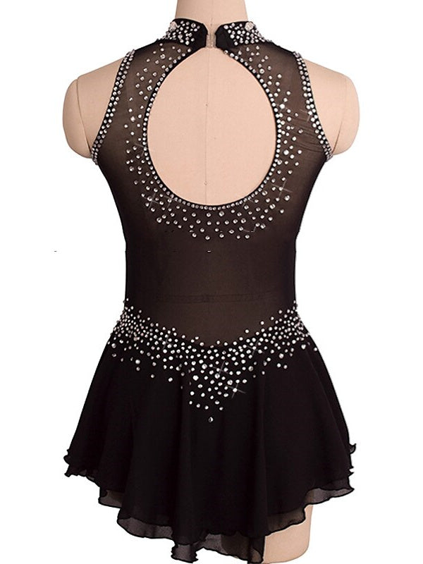 Robe de Patinage Artistique pour Femmes et Filles, Robe de Patinage Sur Glace Sans Manches en Élasthanne à Haute Élasticité avec Cristaux/Strass
