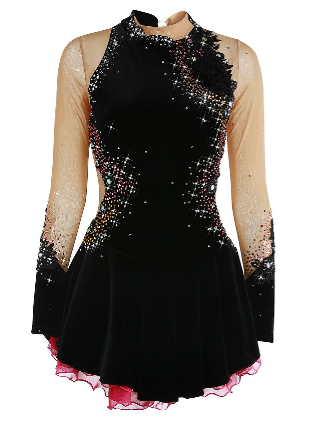 Robe de Patinage Artistique pour Femmes et Filles, Vêtements de Danse Sur Glace, Maille, Élasthanne, Velours, Haute Élasticité, Strass, Robe de Patinage Sur Glace