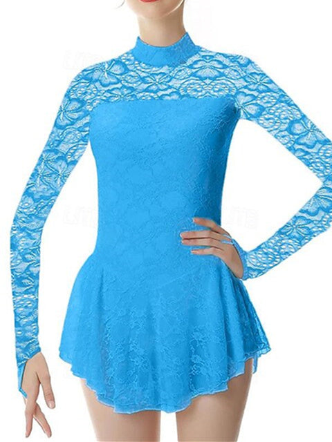 Robe de Patinage Artistique pour Femmes et Filles, Vêtements de Danse, en Élasthanne, Haute Élasticité, Mode, Manches Longues, Robe de Patinage