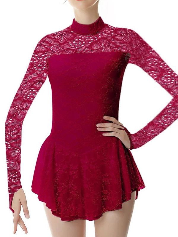 Robe de Patinage Artistique pour Femmes et Filles, Vêtements de Danse, en Élasthanne, Haute Élasticité, Mode, Manches Longues, Robe de Patinage