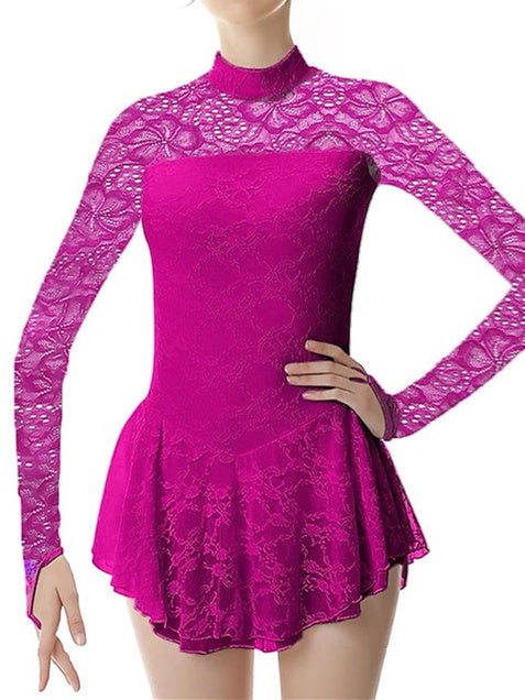 Robe de Patinage Artistique pour Femmes et Filles, Vêtements de Danse, en Élasthanne, Haute Élasticité, Mode, Manches Longues, Robe de Patinage