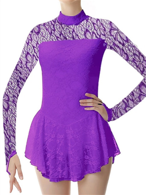 Robe de Patinage Artistique pour Femmes et Filles, Vêtements de Danse, en Élasthanne, Haute Élasticité, Mode, Manches Longues, Robe de Patinage