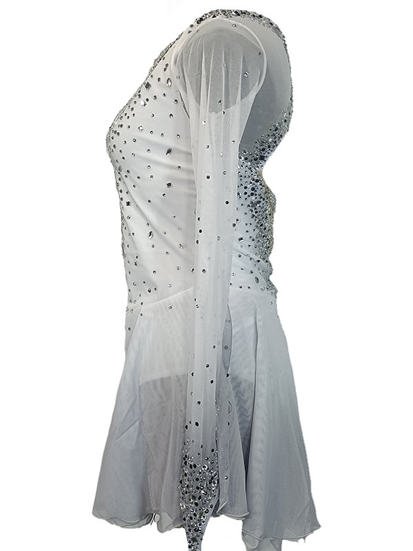 Robe de Patinage Artistique pour Femmes et Filles, Vêtements de Danse, Maille, Élasthanne, Patchwork, Trou pour le Pouce, Extensible, Cristal/Strass