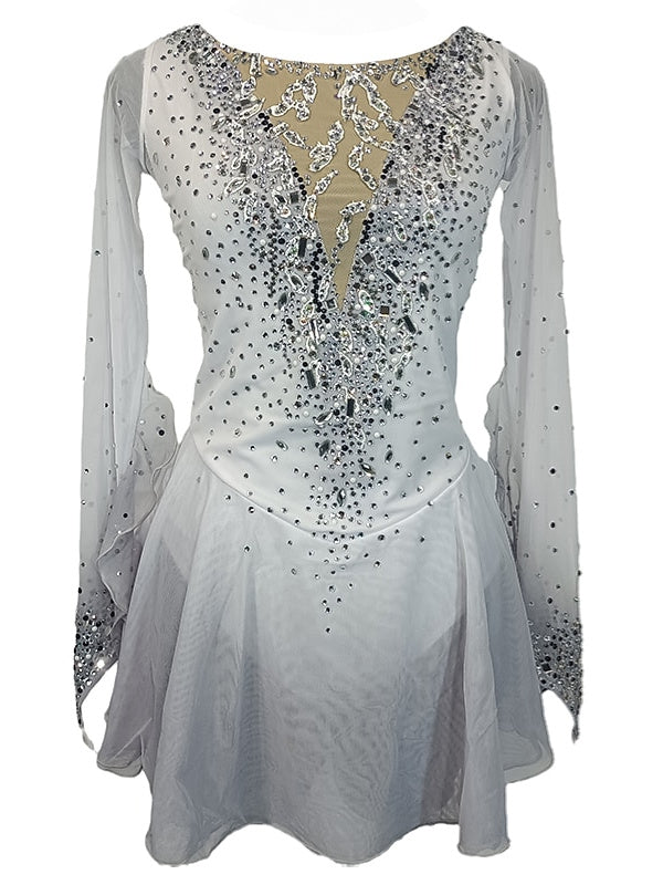 Robe de Patinage Artistique pour Femmes et Filles, Vêtements de Danse, Maille, Élasthanne, Patchwork, Trou pour le Pouce, Extensible, Cristal/Strass