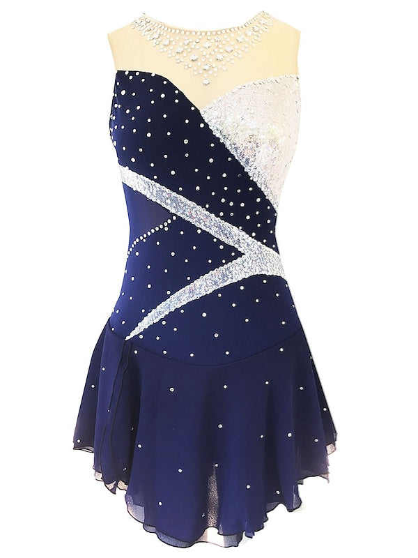 Robe de Patinage Artistique pour Femmes et Filles, Vêtements de Danse, en Élasthanne, Micro-Élastique, Classique, Cristal/Strass, Sans Manches, Robe de Patinage Sur Glace