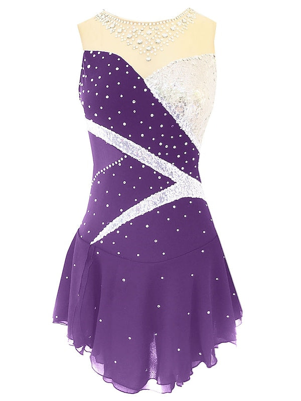Robe de Patinage Artistique pour Femmes et Filles, Vêtements de Danse, en Élasthanne, Micro-Élastique, Classique, Cristal/Strass, Sans Manches, Robe de Patinage Sur Glace