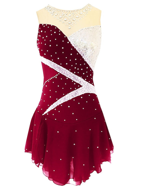 Robe de Patinage Artistique pour Femmes et Filles, Vêtements de Danse, en Élasthanne, Micro-Élastique, Classique, Cristal/Strass, Sans Manches, Robe de Patinage Sur Glace