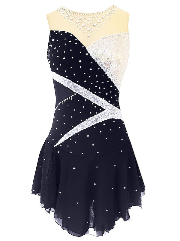 Robe de Patinage Artistique pour Femmes et Filles, Vêtements de Danse, en Élasthanne, Micro-Élastique, Classique, Cristal/Strass, Sans Manches, Robe de Patinage Sur Glace