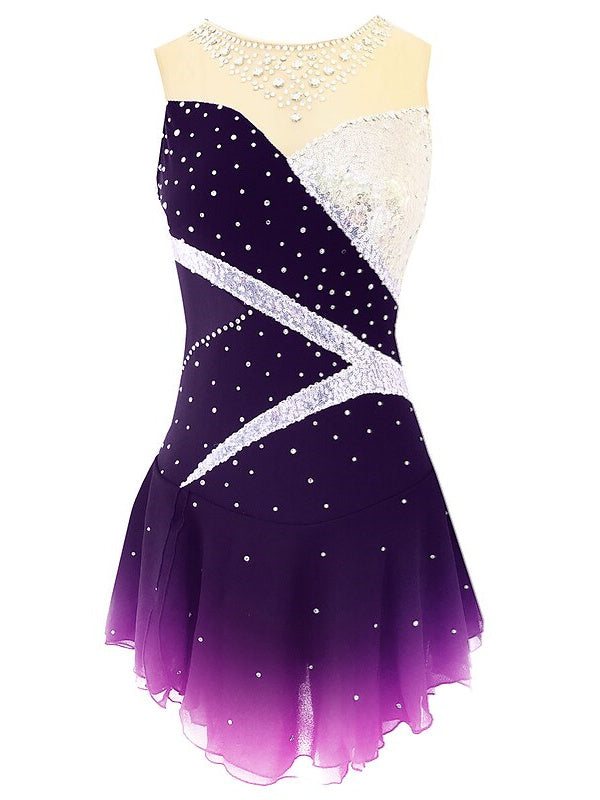 Robe de Patinage Artistique pour Femmes et Filles, Vêtements de Danse, en Élasthanne, Micro-Élastique, Classique, Cristal/Strass, Sans Manches, Robe de Patinage Sur Glace