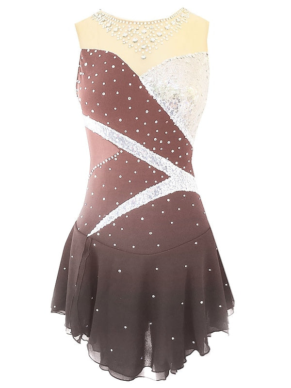 Robe de Patinage Artistique pour Femmes et Filles, Vêtements de Danse, en Élasthanne, Micro-Élastique, Classique, Cristal/Strass, Sans Manches, Robe de Patinage Sur Glace