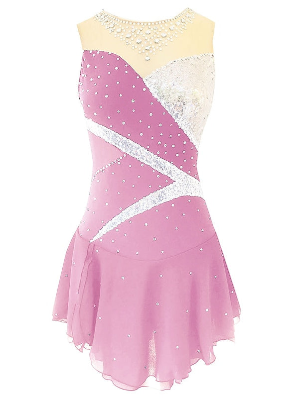 Robe de Patinage Artistique pour Femmes et Filles, Vêtements de Danse, en Élasthanne, Micro-Élastique, Classique, Cristal/Strass, Sans Manches, Robe de Patinage Sur Glace