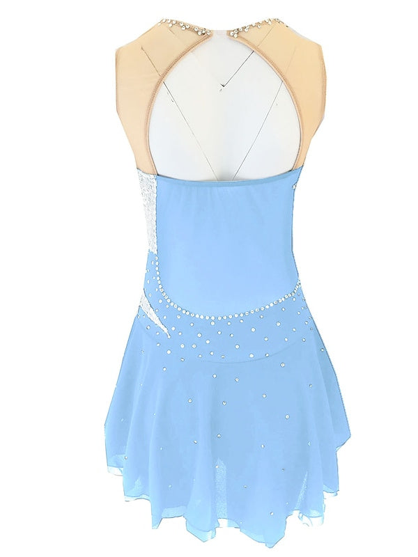 Robe de Patinage Artistique pour Femmes et Filles, Vêtements de Danse, en Élasthanne, Micro-Élastique, Classique, Cristal/Strass, Sans Manches, Robe de Patinage Sur Glace
