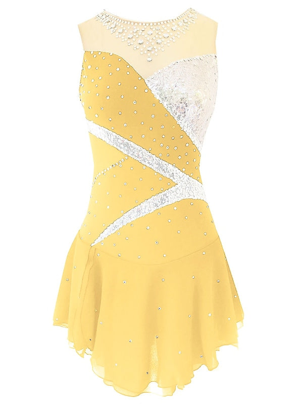Robe de Patinage Artistique pour Femmes et Filles, Vêtements de Danse, en Élasthanne, Micro-Élastique, Classique, Cristal/Strass, Sans Manches, Robe de Patinage Sur Glace
