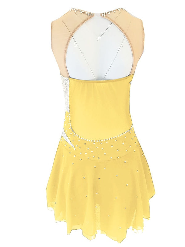 Robe de Patinage Artistique pour Femmes et Filles, Vêtements de Danse, en Élasthanne, Micro-Élastique, Classique, Cristal/Strass, Sans Manches, Robe de Patinage Sur Glace