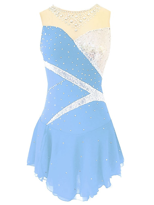 Robe de Patinage Artistique pour Femmes et Filles, Vêtements de Danse, en Élasthanne, Micro-Élastique, Classique, Cristal/Strass, Sans Manches, Robe de Patinage Sur Glace