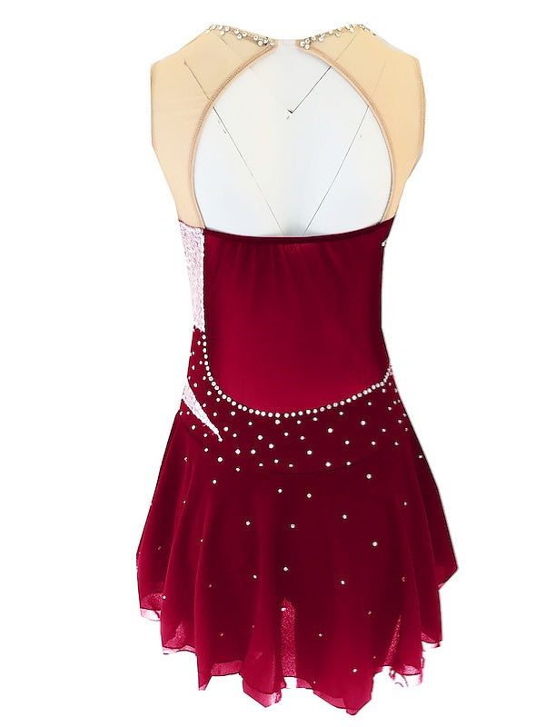 Robe de Patinage Artistique pour Femmes et Filles, Vêtements de Danse, en Élasthanne, Micro-Élastique, Classique, Cristal/Strass, Sans Manches, Robe de Patinage Sur Glace