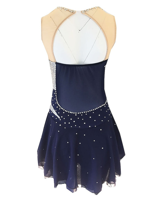 Robe de Patinage Artistique pour Femmes et Filles, Vêtements de Danse, en Élasthanne, Micro-Élastique, Classique, Cristal/Strass, Sans Manches, Robe de Patinage Sur Glace