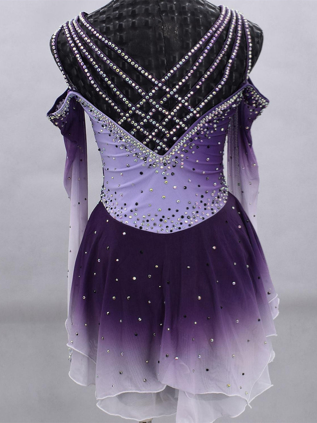 Robe de Patinage Artistique pour Femmes et Filles, Vêtements de Danse Sur Glace, Maille Élasthanne, Haute Élasticité, Dégradé de Couleurs, Cristal/Strass